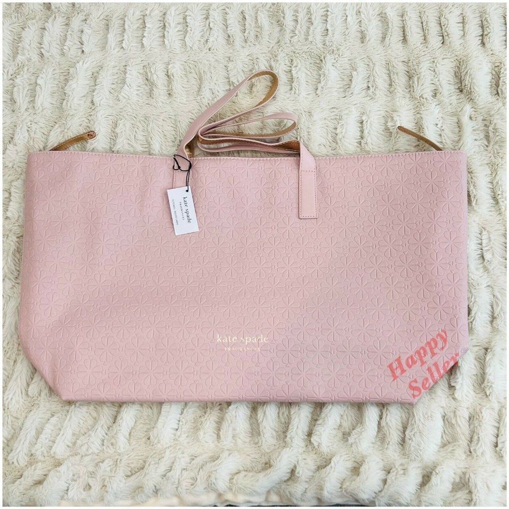 Kate Spade Tote Bag Purse Weekender Travel Shoulder Bag Pink Textured Logo NEW - Picture 9 of 10